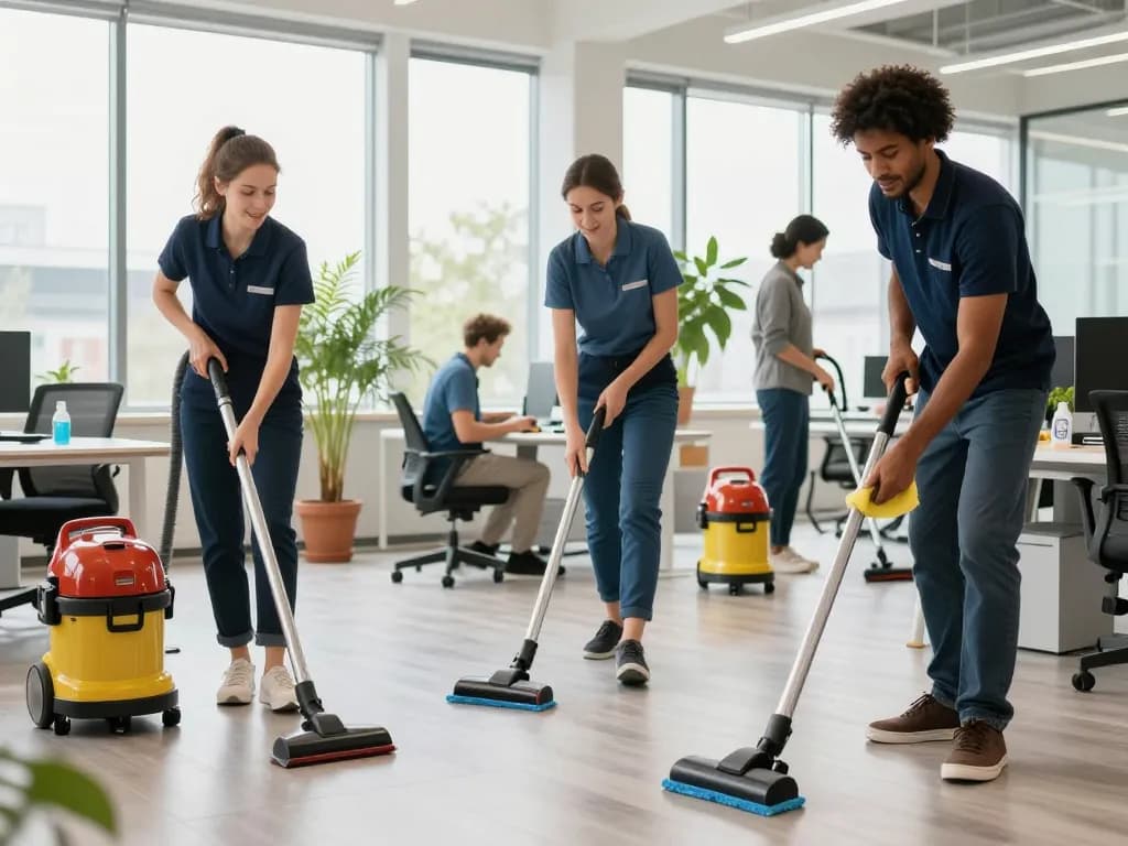 Reinigungsteam in Münster, das umweltfreundliche Produkte verwendet, um eine makellose Büroumgebung aufrechtzuerhalten.