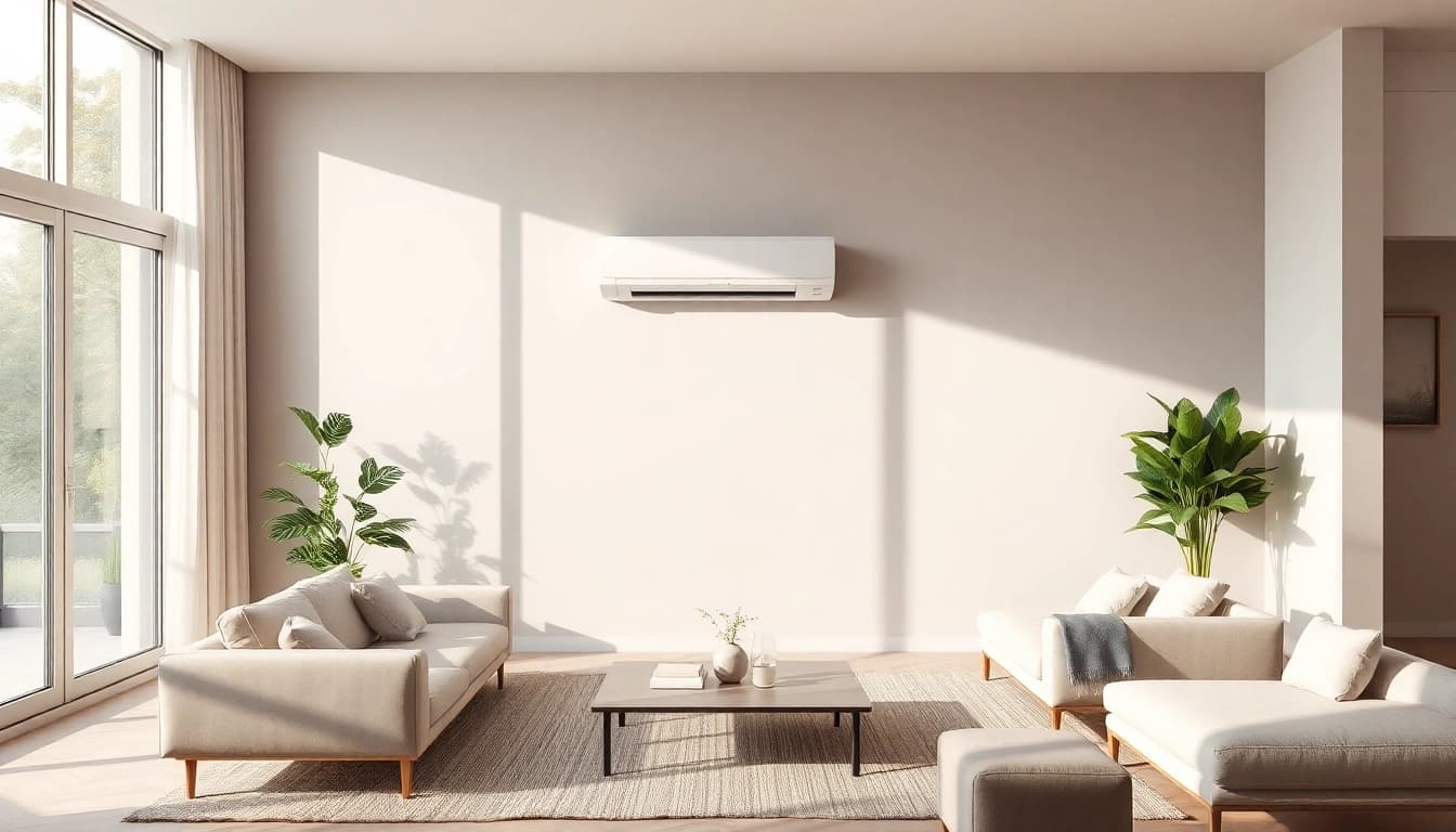 Klimaanlage im modernen Wohnzimmer sorgt für optimale Raumluftqualität und Komfort.