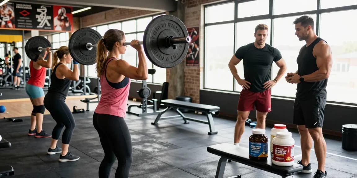 Aktive Bodybuilder im Anabolika Shop, die intensiv trainieren und sich über ihre Fortschritte austauschen.