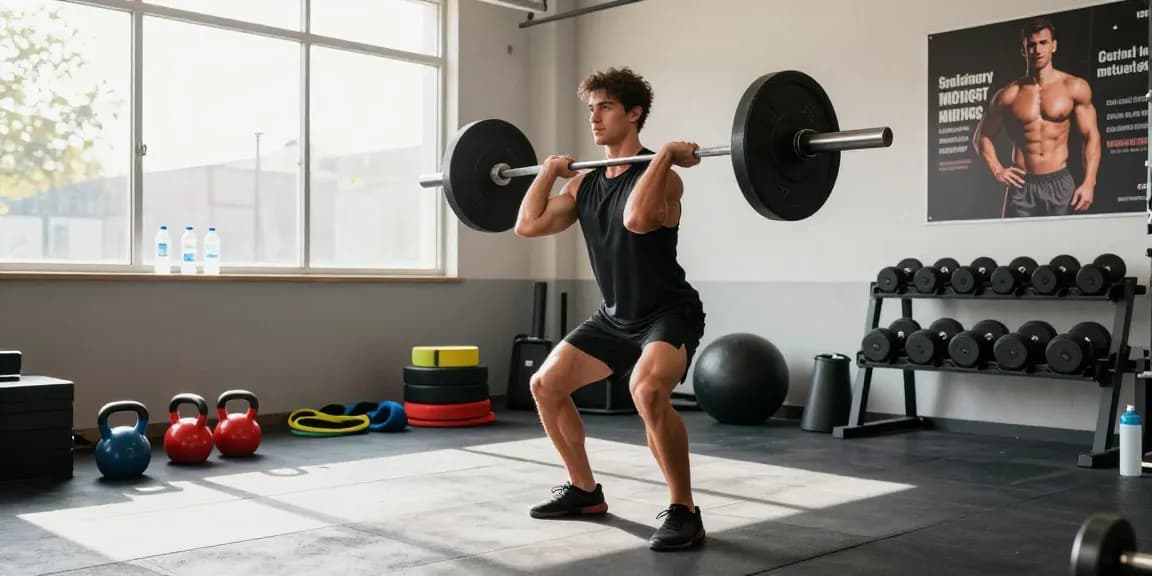 Focused individual lifting weights in the Anabolika Shop gym, emphasizing muscle-building and fitness.