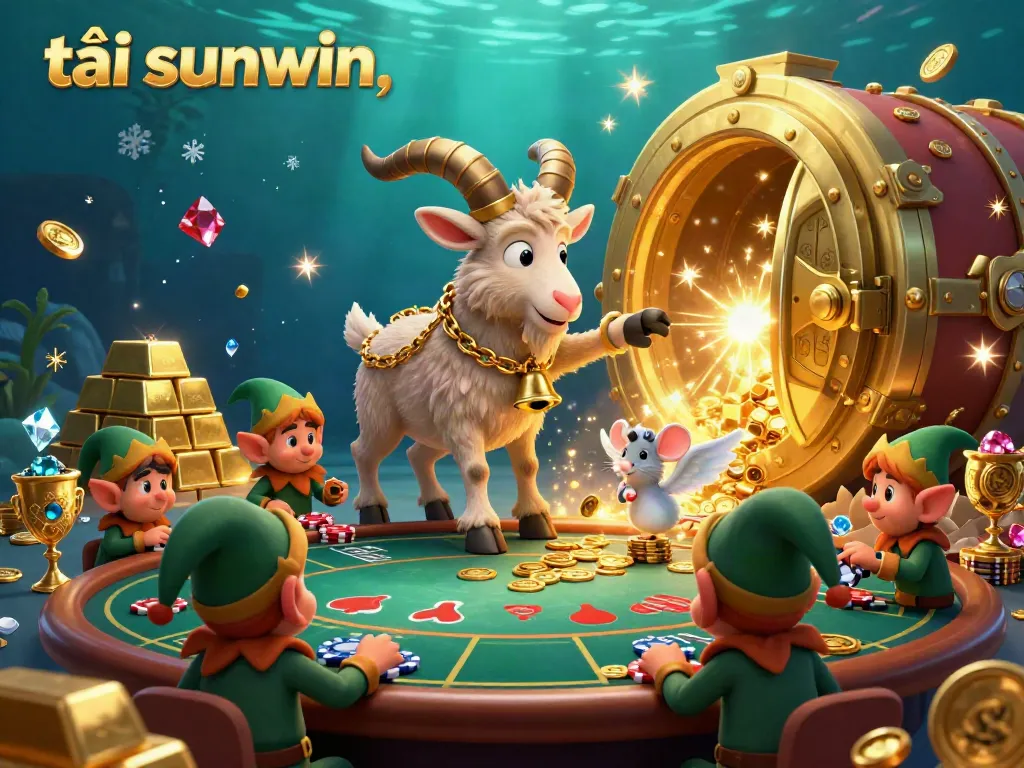 Experience the thrill of tải sunwin in a casino scene with a whimsical Krampus goat and playful characters.