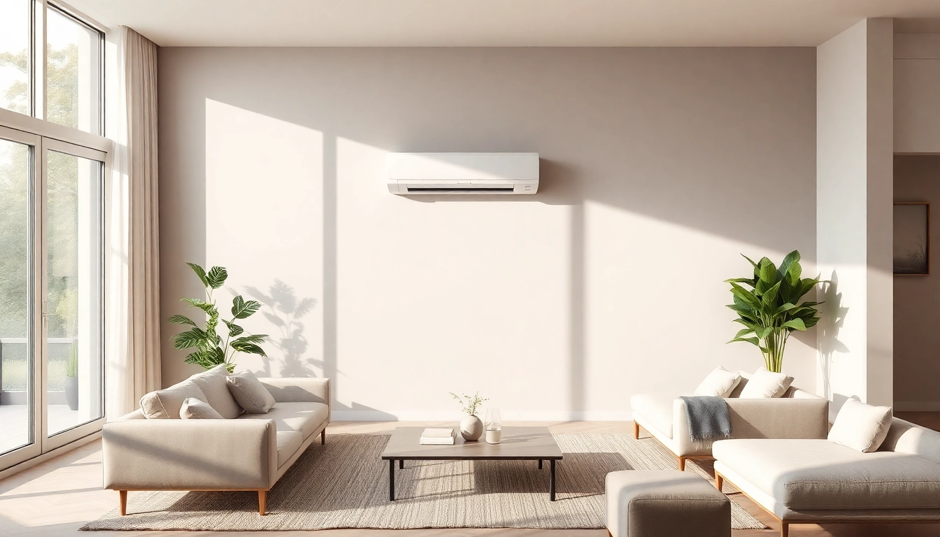 Klimaanlage im modernen Wohnzimmer sorgt für optimale Raumluftqualität und Komfort.