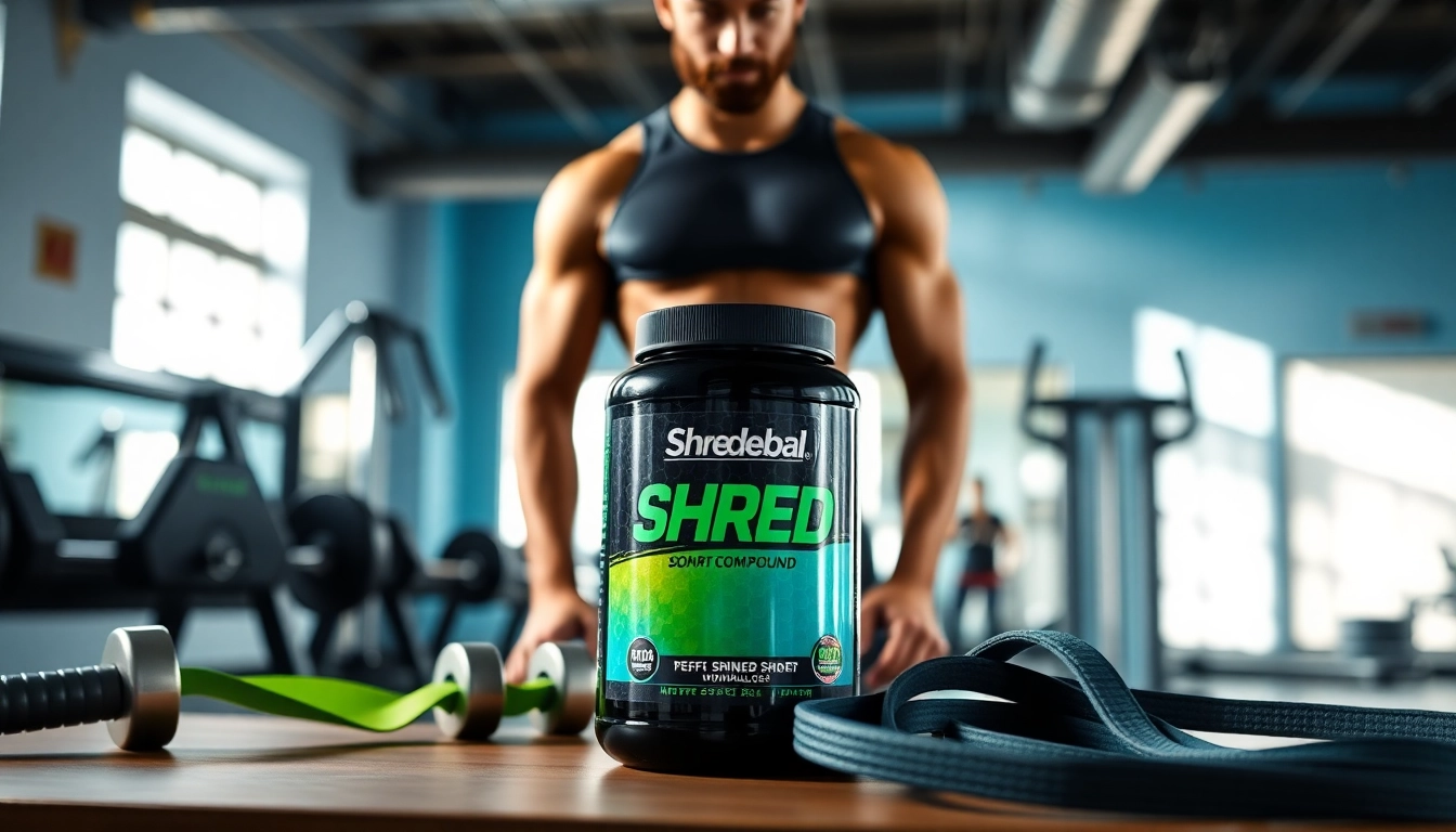 Shredbal Shred Short Compound bottle prominently displayed in an inspiring gym environment.