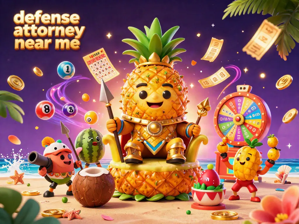 Experience the vibrant world of casino gaming with the defense attorney near me, featuring a tropical king surrounded by unique characters.