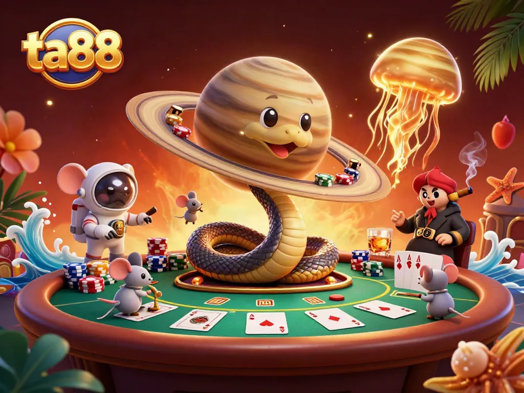Join the cosmic dealer for a thrilling ta88 gaming experience with vibrant poker elements!