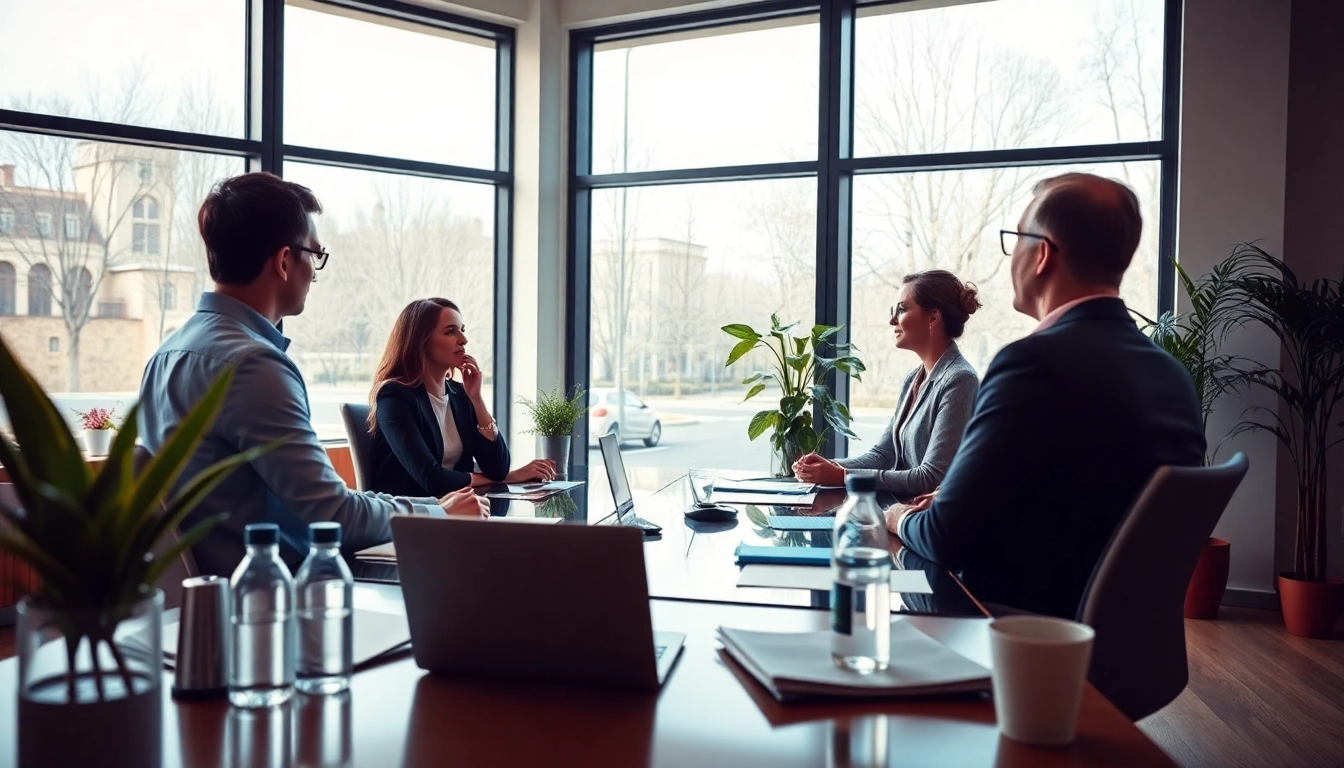 Engaging scene of a Headhunter Saarbrücken consulting clients in a modern office.