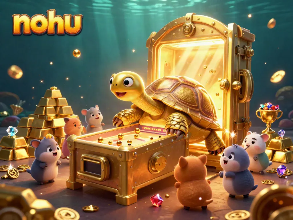 Experience the excitement of nohu as a giant golden tortoise pinball machine captivates eager players.