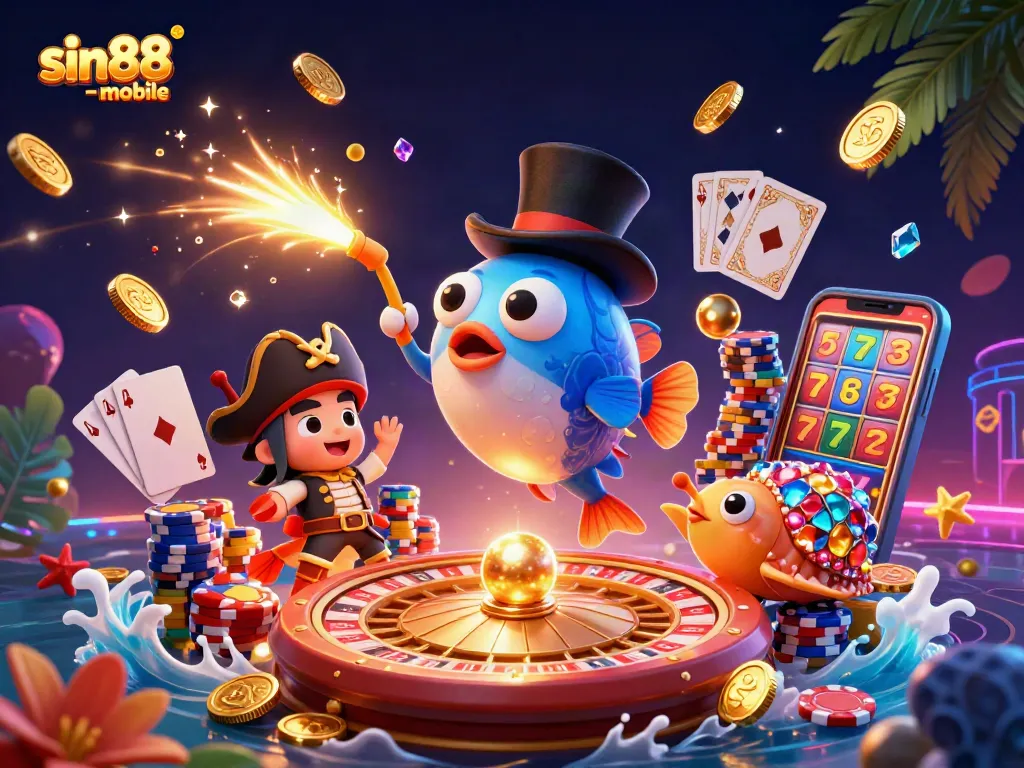 Play thrilling games at sin88-mobile, where an anglerfish attracts coins in an exciting underwater casino.