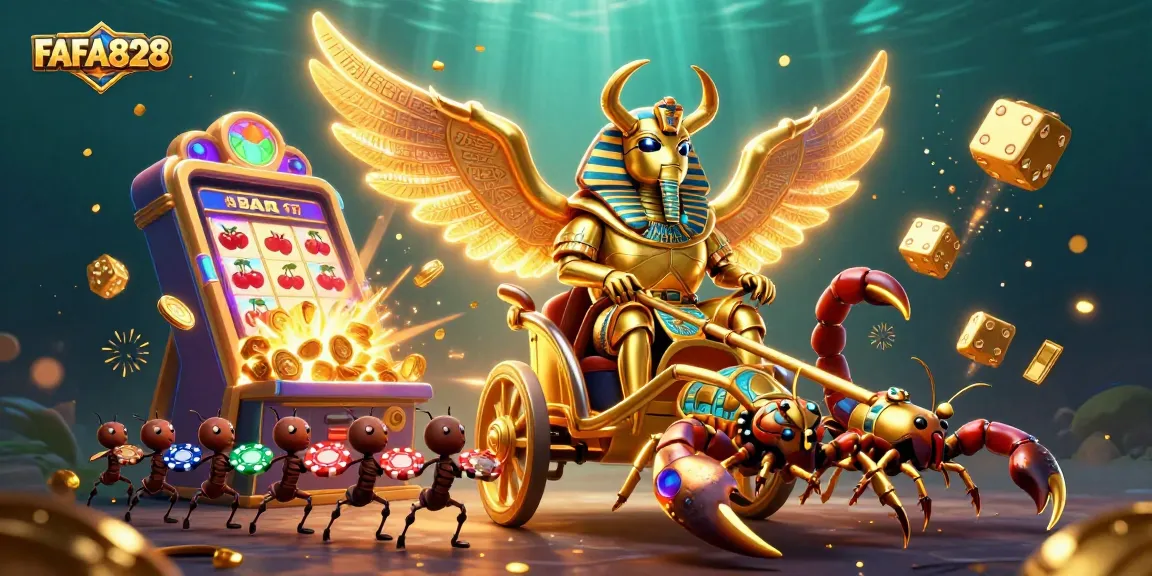 Spin jackpots and win with FAFA828 in a vibrant 3D casino illustration featuring unique characters and game elements.
