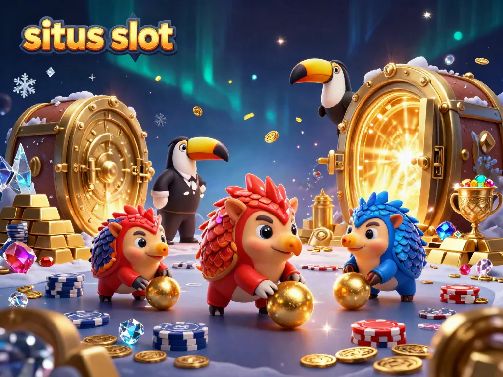 Experience thrilling gameplay at situs slot with rival pangolins competing in a vibrant casino scene.