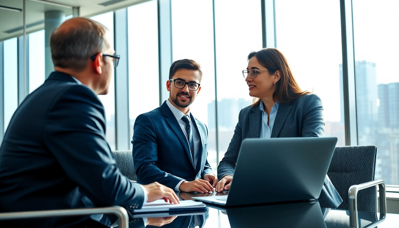 Headhunter Ingenieure im Gespräch mit einem Ingenieur in einem modernen Büro.