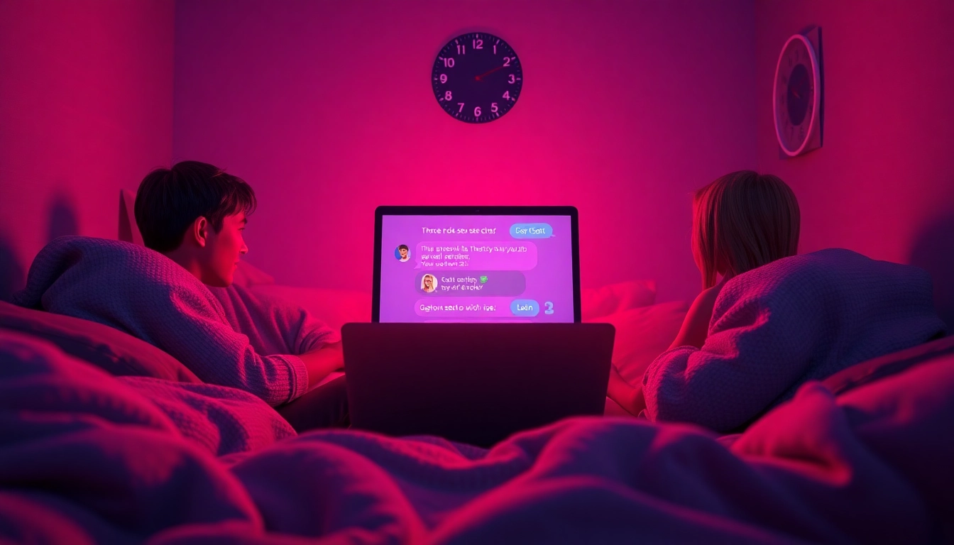 Engaging sex chat scene with warm lighting, inviting atmosphere, and interactive digital elements.