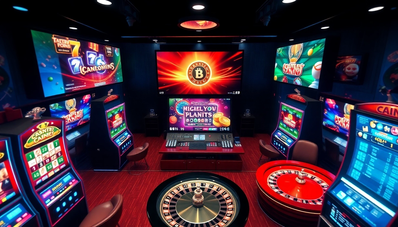 Experience thrilling gameplay at Online Casinos Österreich featuring vibrant slot machines and lively casino tables.