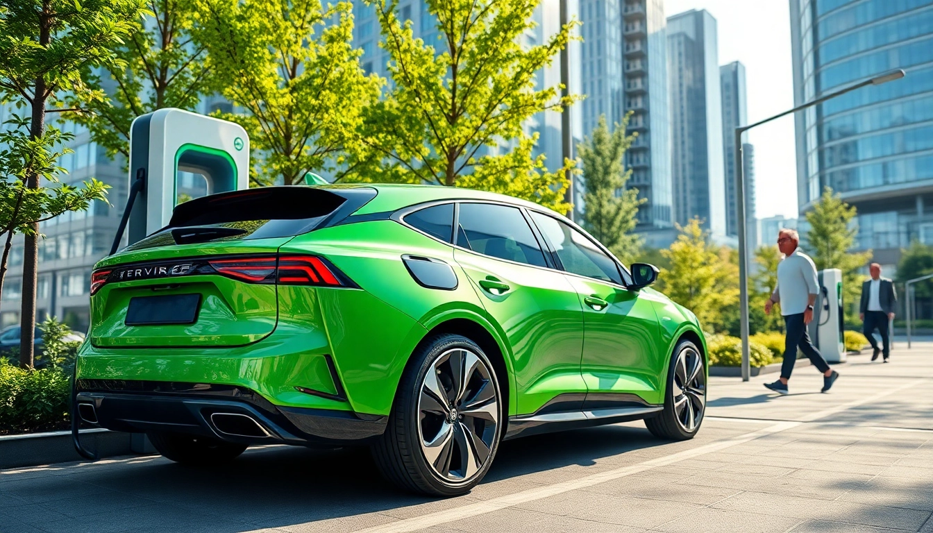 Elektroautos laden an einer modernen Ladestation in einer urbanen Umgebung.