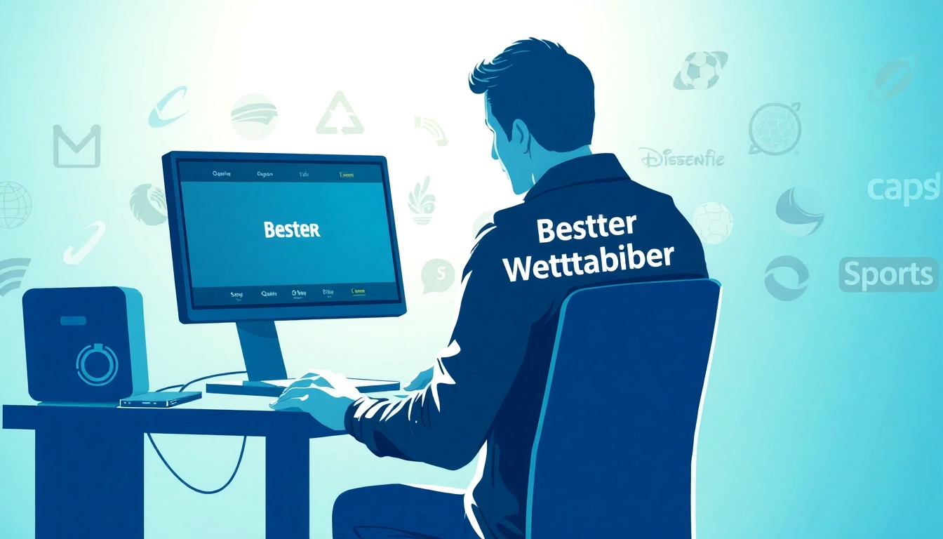 Bester Wettanbieter zeigt Sportwetter an Computer, umgeben von Quotenanzeigen