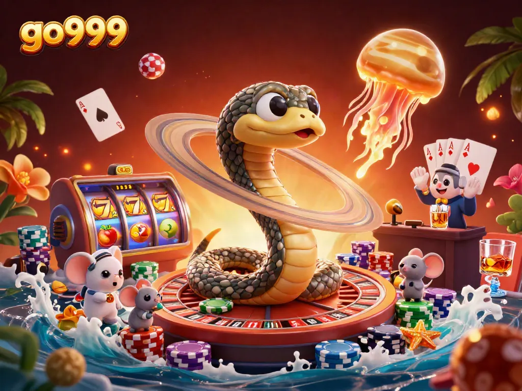 Place bets on the go999 casino with vibrant slot reels and cosmic characters in a thrilling scene.