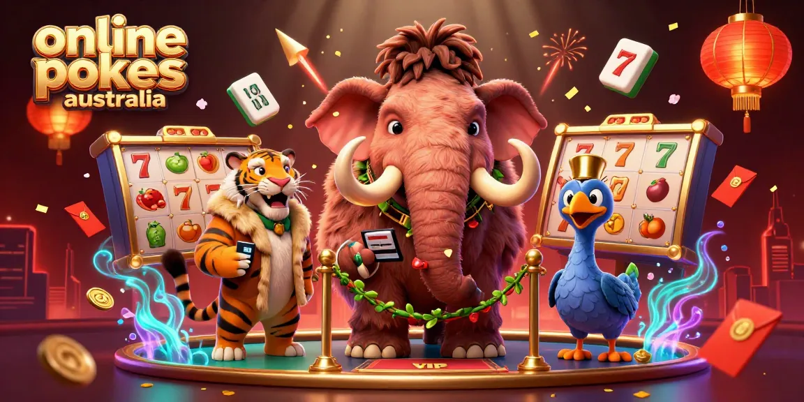 Experience thrilling online pokies Australia with vibrant slot representations and animated characters.