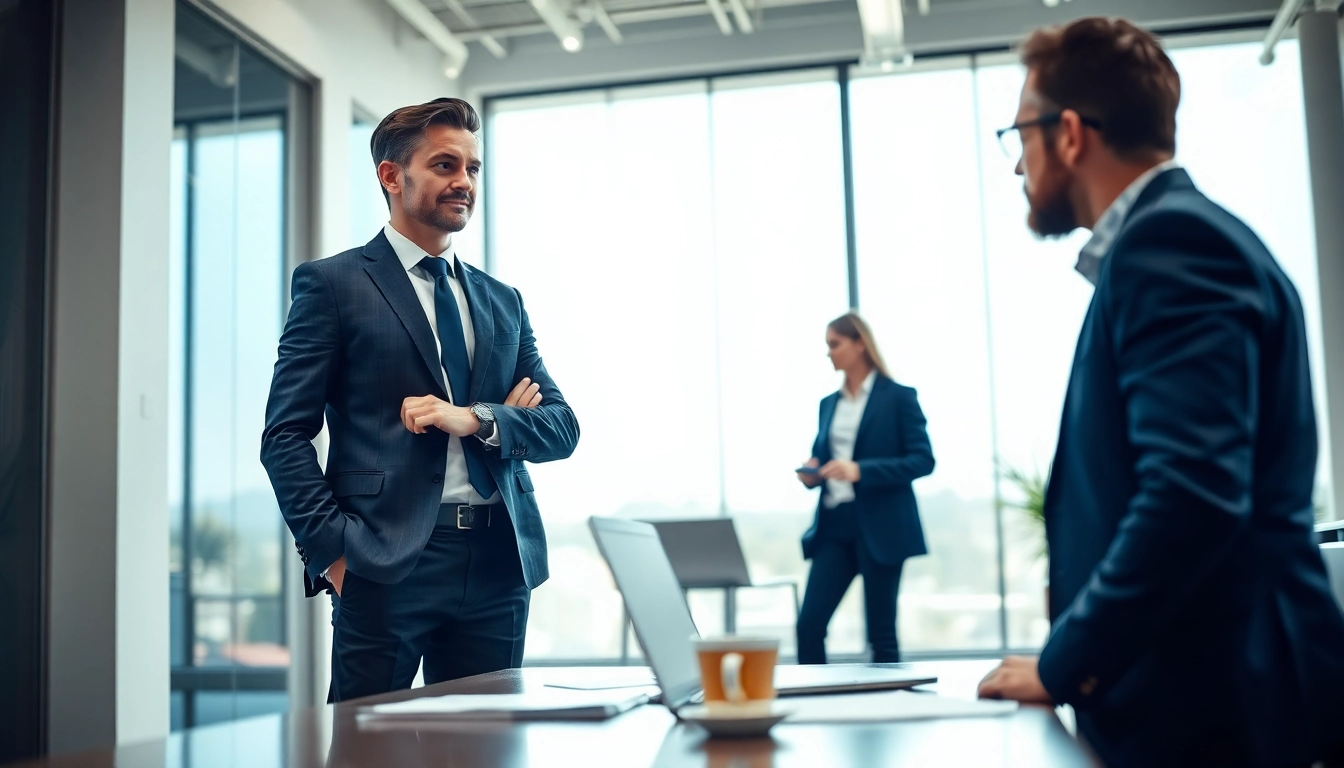 Headhunter Ingenieure im Gespräch mit einem Ingenieur in einem modernen Büro.