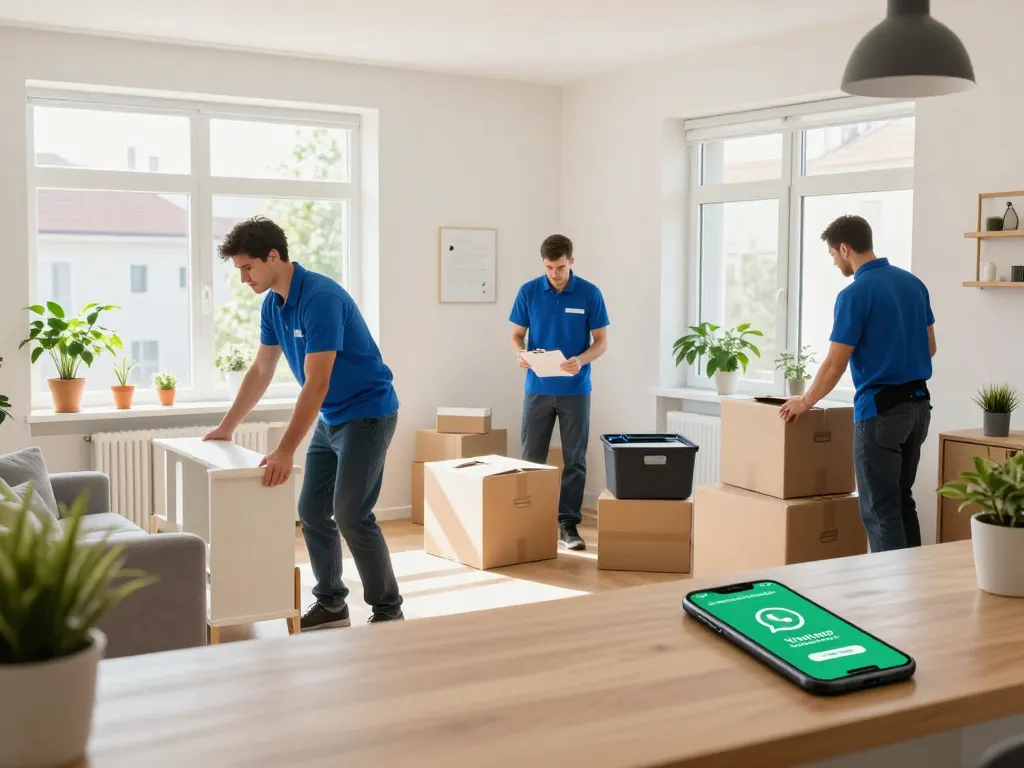 Effizientes Team, das Entrümpelung Wien in einer stilvollen Wohnung an einem sonnigen Nachmittag durchführt.