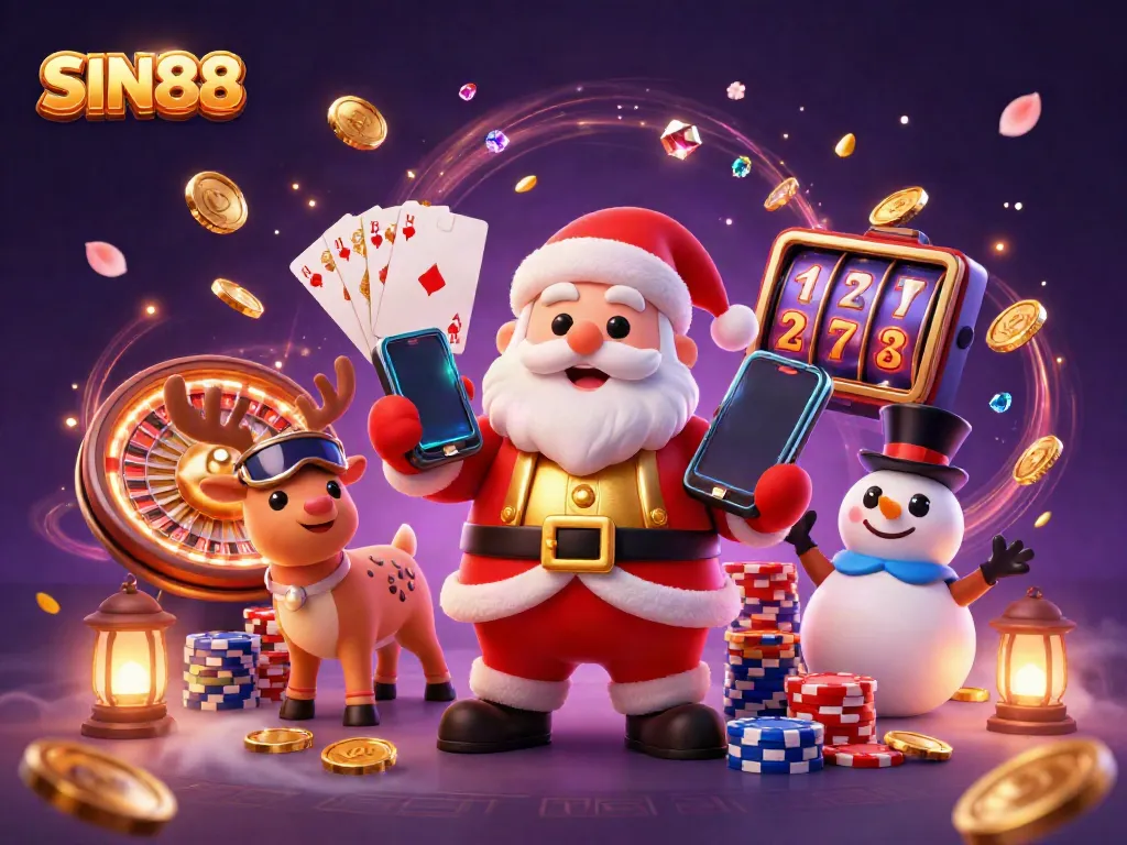 SIN88 invites players to experience thrilling wins with a dynamic casino scene featuring vibrant characters and rich gaming elements.