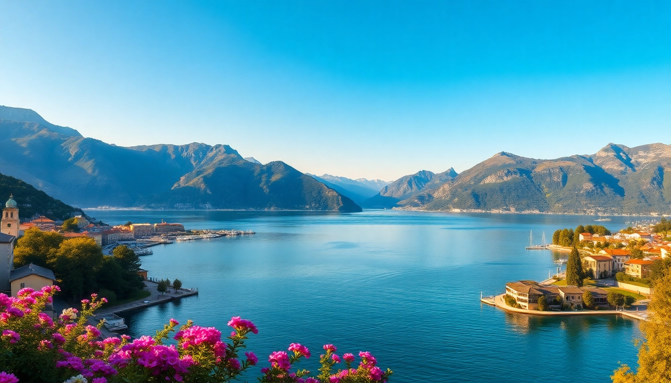 Erleben Sie die Schönheit des Urlaubs am Gardasee mit atemberaubenden Ausblicken auf den Gardasee, Italien, pulsierende Städte und üppige Berge bei Sonnenuntergang.