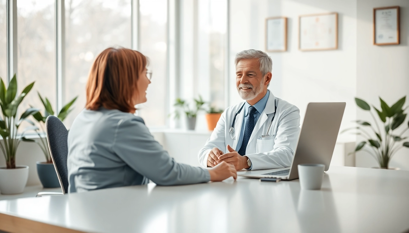 Driada medical consultation between a doctor and patient in a welcoming healthcare setting.
