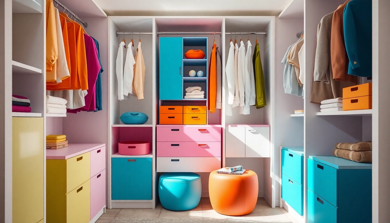 Organize your clothes with vibrant Kunststoff kleiderbügel in an elegant wardrobe display.