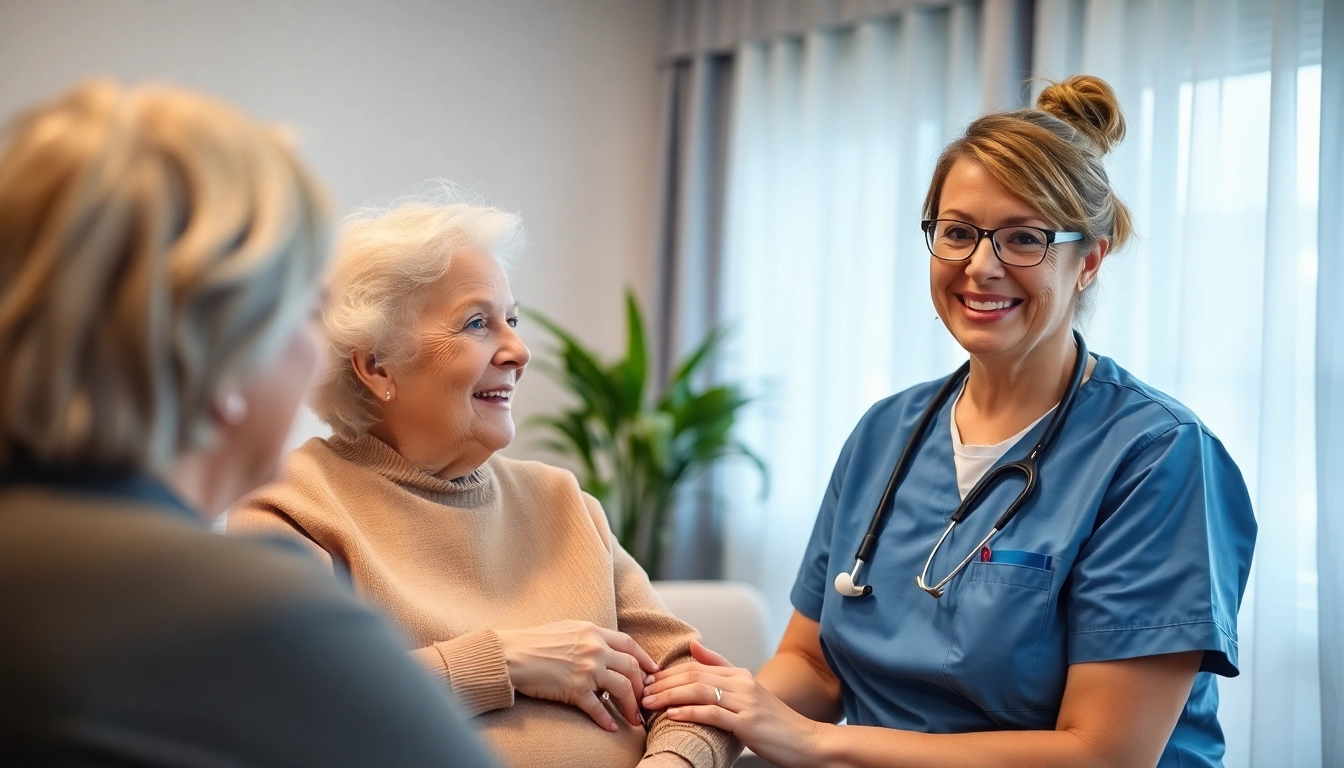 Ambulanter pflegedienst hameln: Pflegepersonal unterstützt Senioren in einem gemütlichen Raum.