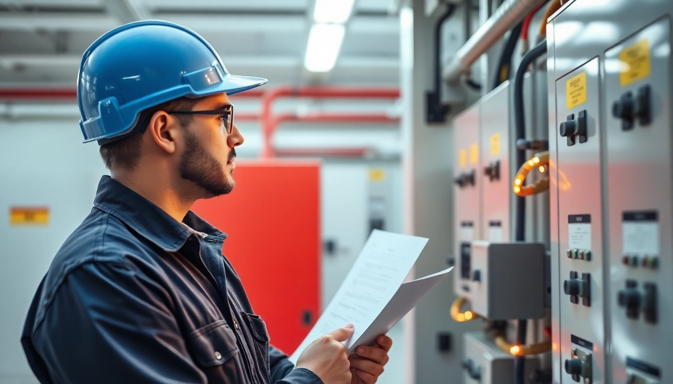 Electrician performing a BGV A3 inspection on electrical systems, ensuring safety compliance and effective operation.