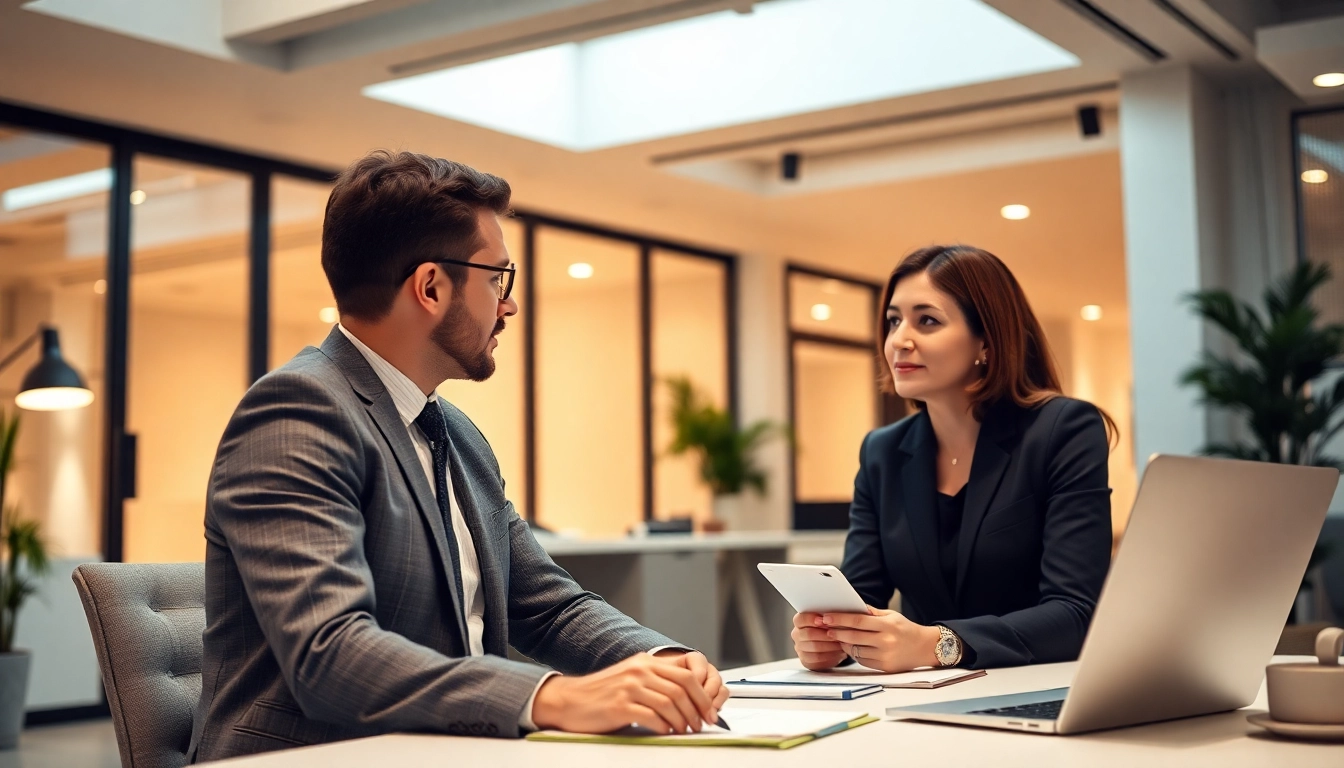 Headhunter consulting in a modern office setting, showcasing professional recruitment expertise.