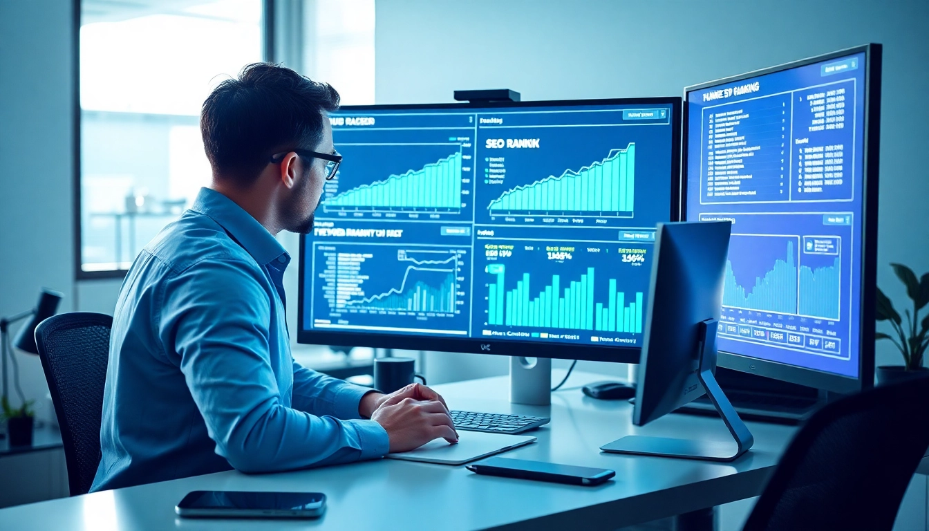 Analyze SEO-Ranking data on a sleek digital monitor in a modern workspace.