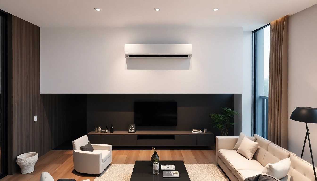 Klimaanlage unit elegantly installed in a modern living room, providing comfort and style.