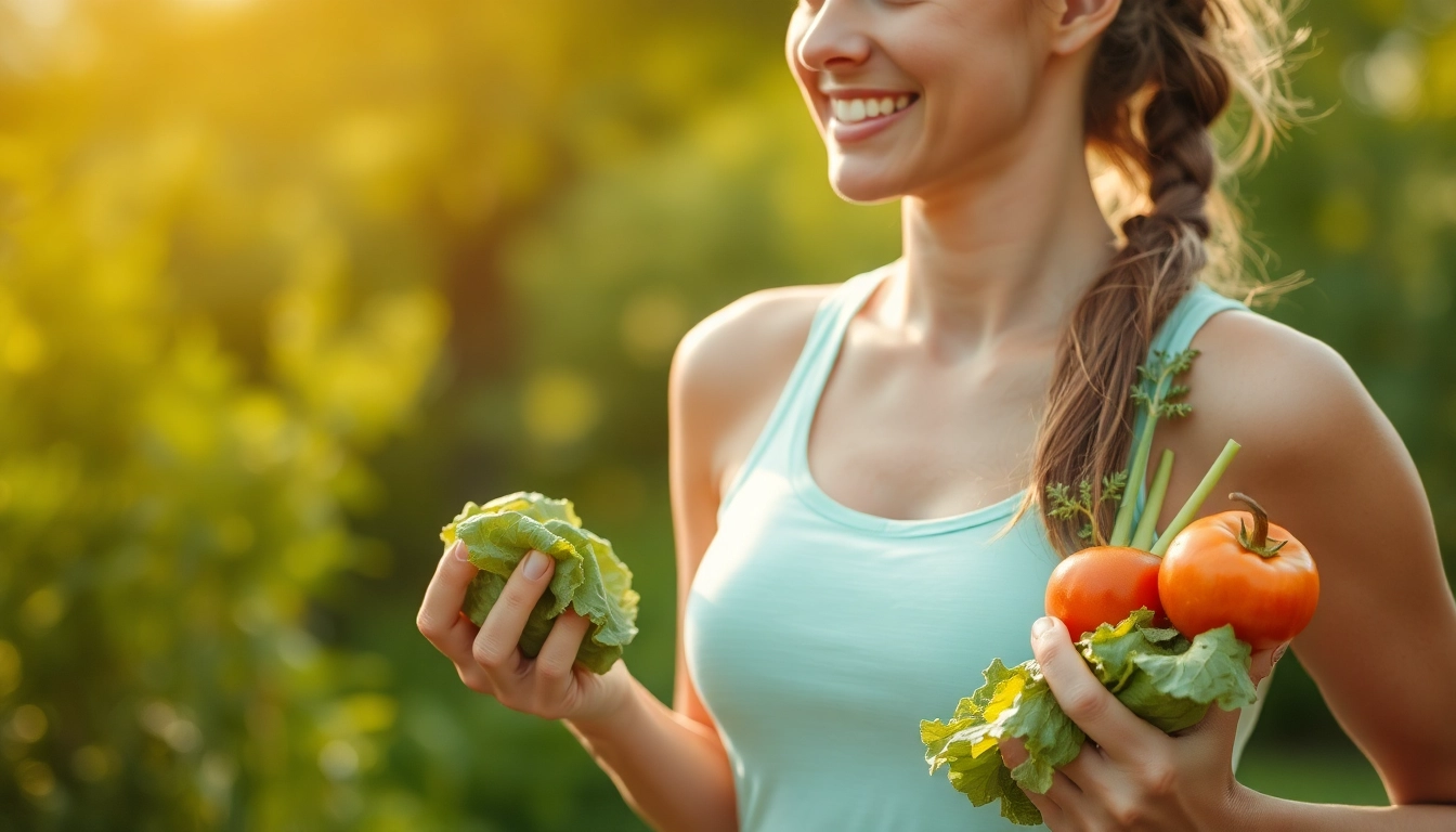 Aktivitätsmoment für Gewichtsverlust: Person, die gesundes Obst und Gemüse in der Natur genießt.
