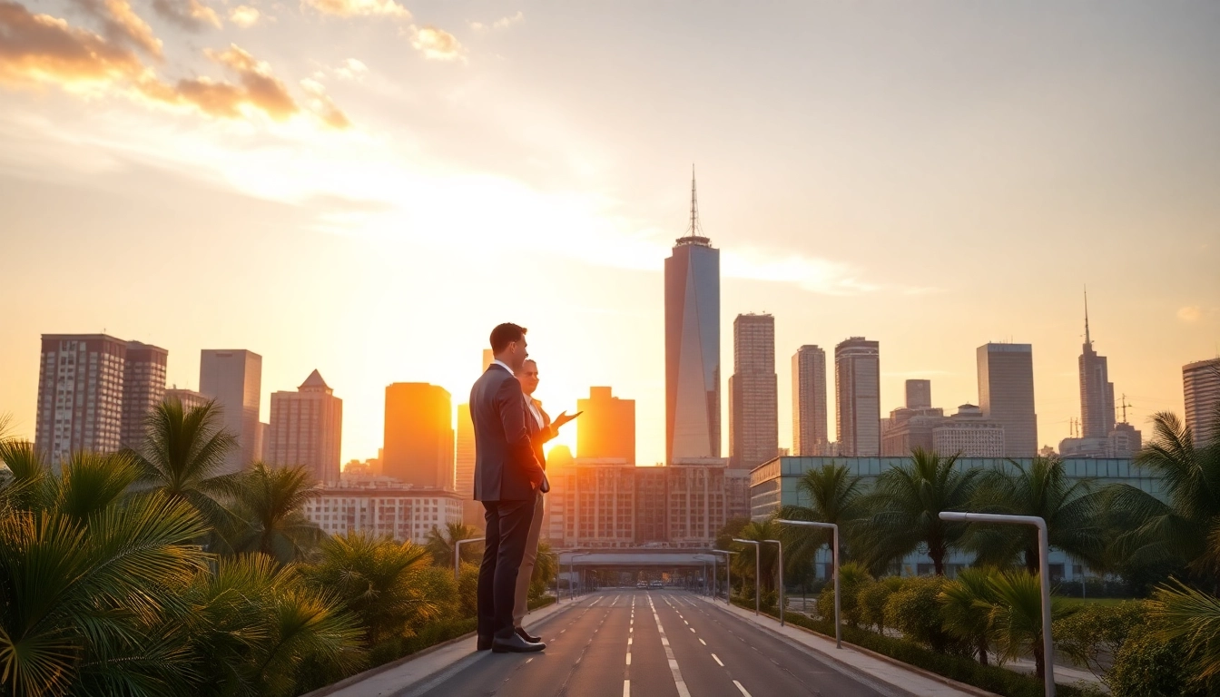 Professioneller Headhunter Frankfurt im Gespräch mit einem Kandidaten am beeindruckenden Frankfurter Skyline-Horizont.