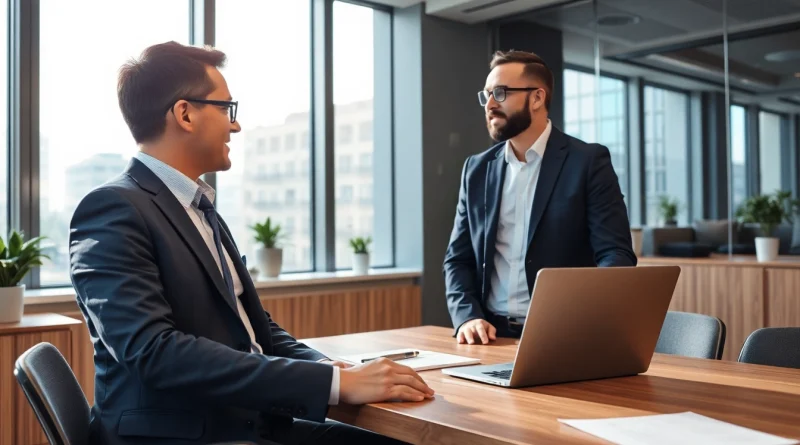 Headhunter Frankfurt berät Kandidaten in modernem Büro.