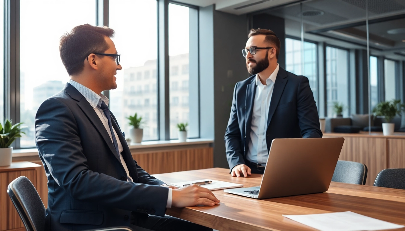 Headhunter Frankfurt berät Kandidaten in modernem Büro.