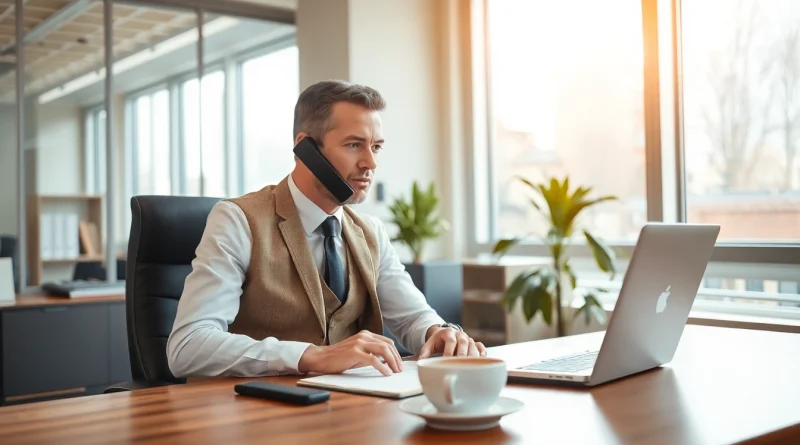 Headhunter Kassel berät Mandanten am Arbeitsplatz mit einem Laptop und Notizen.