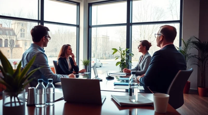 Engaging scene of a Headhunter Saarbrücken consulting clients in a modern office.