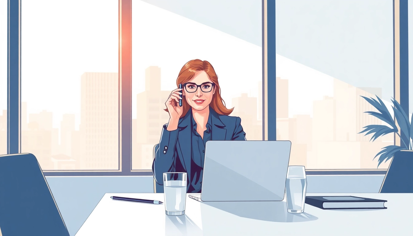 Headhunter bei der Arbeit in einem modernen Büroumfeld, telefonierend und am Laptop.