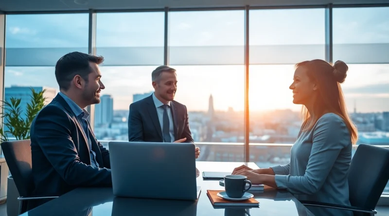 Headhunter Bochum consults with a candidate in a modern office, showcasing a professional environment.