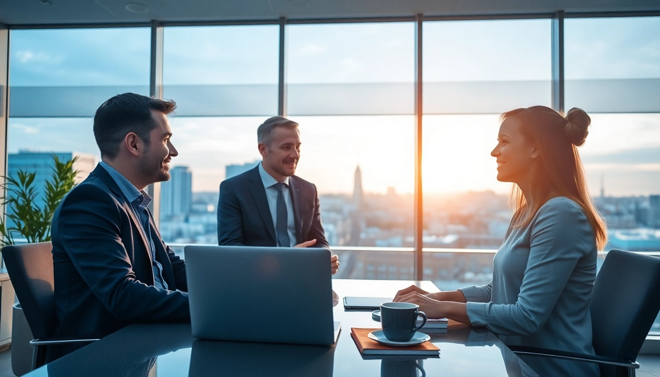 Headhunter Bochum consults with a candidate in a modern office, showcasing a professional environment.