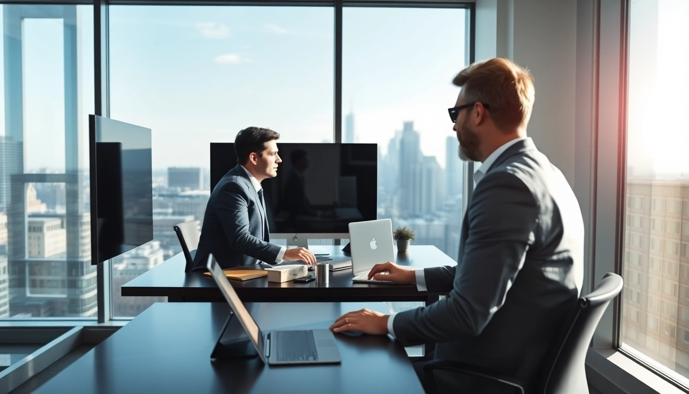 Headhunter IT führt ein professionelles Gespräch in modernem Büro.