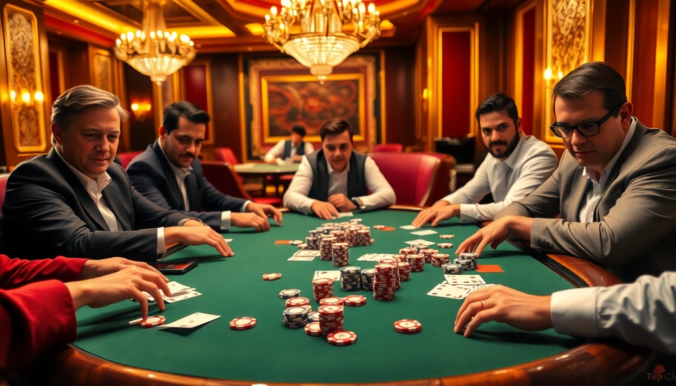 High-stakes poker action at https://topclub.website/ showcasing luxury and excitement in a casino setting.