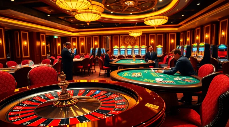 Experience the thrill of rr88 casino gaming with vibrant tables, poker chips, and illuminated machines.