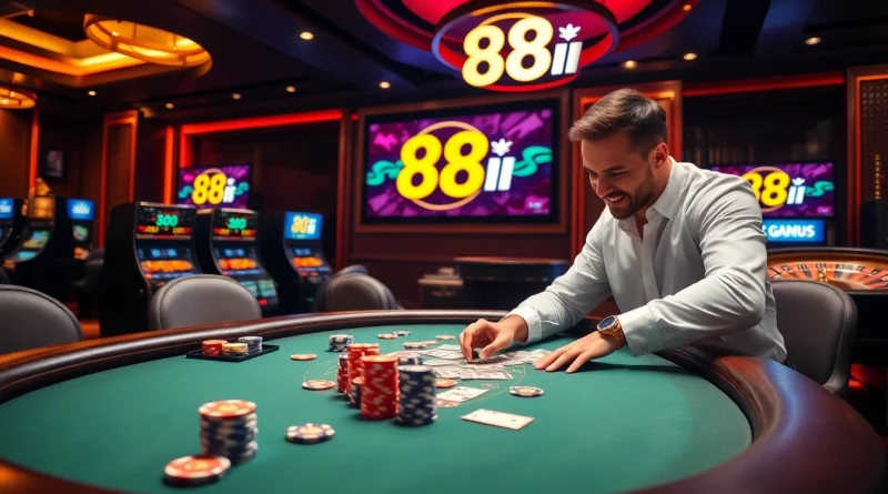 Experience the thrill of the 88i game with vibrant casino tables, cards, and chips.