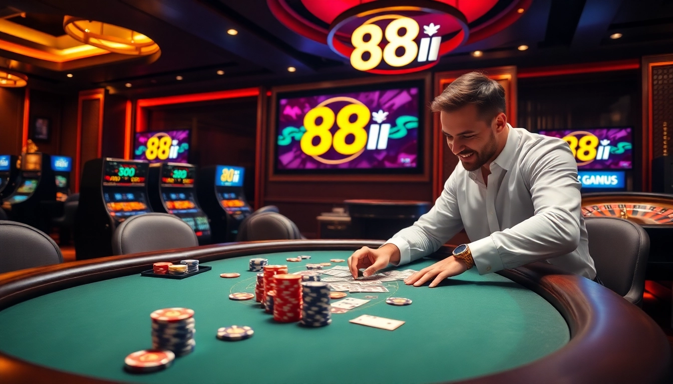 Experience the thrill of the 88i game with vibrant casino tables, cards, and chips.