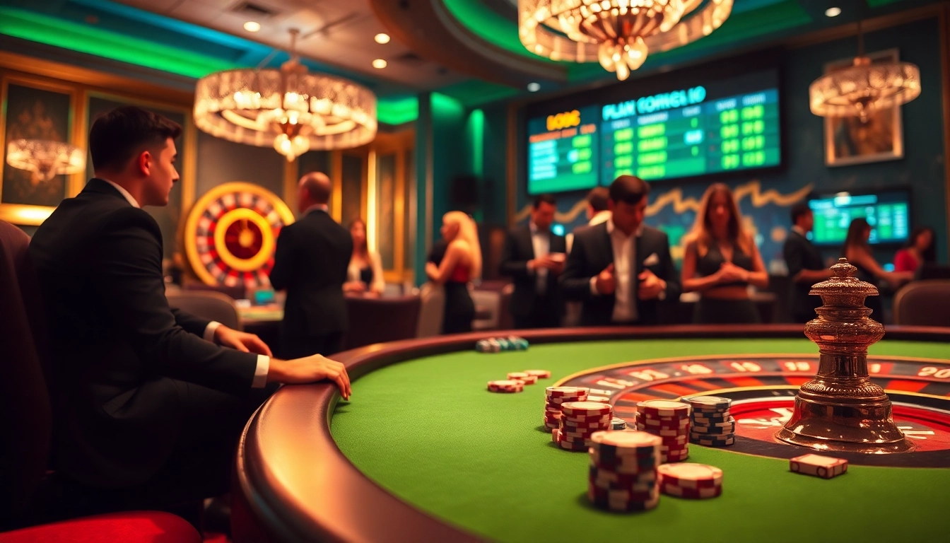 Place bets using kèo nhà cái trực tiếp at an elegant casino table with rolling dice and colorful chips.