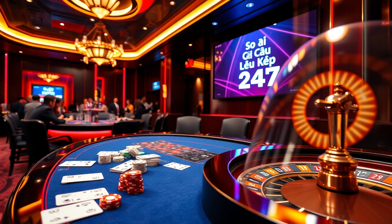 Soi Cầu Lô Kép 247 displayed on a vibrant casino table filled with poker chips and cards.