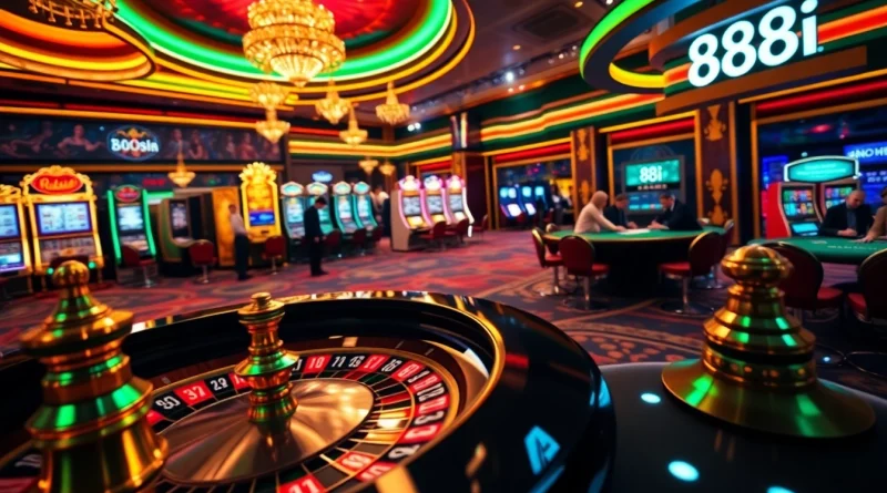 Players placing bets at a lively casino scene with roulette and 88i branding, capturing the excitement of gambling.