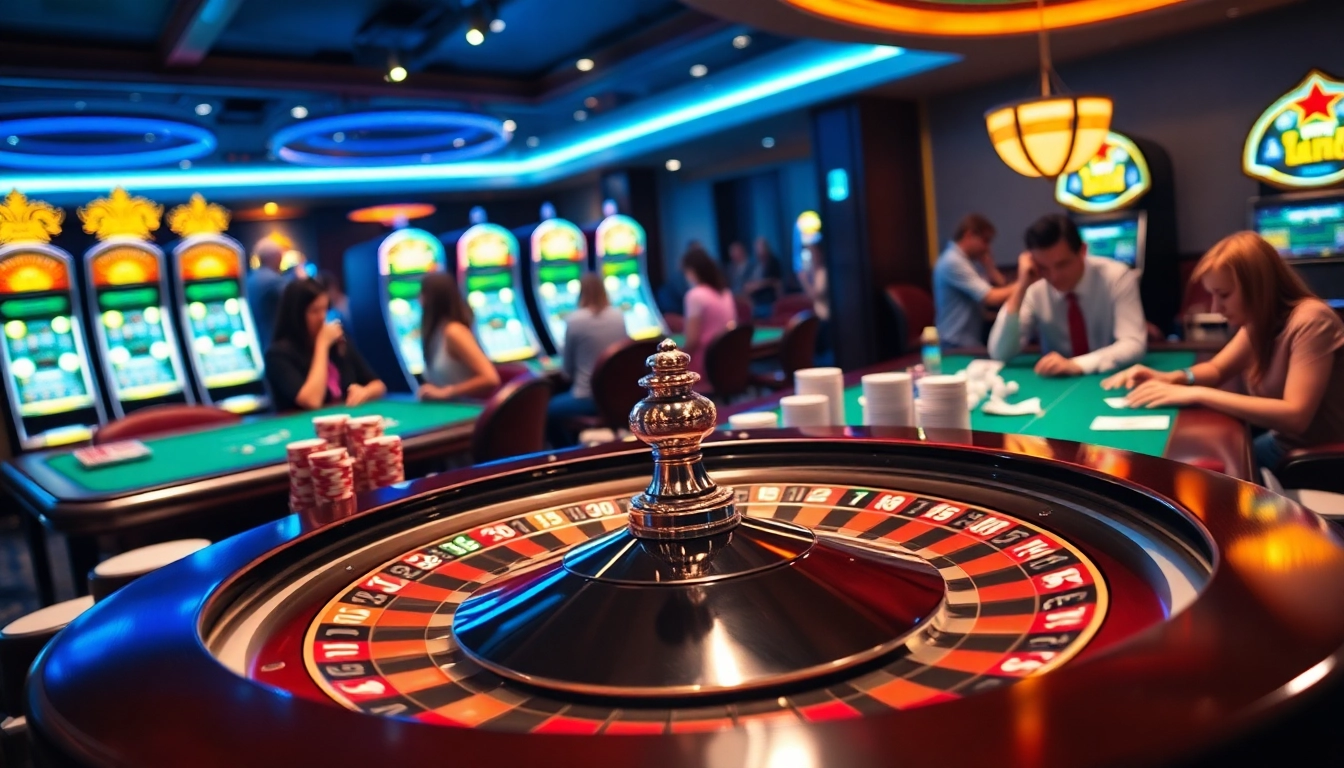 Experience the thrill of LUCK8 with vibrant casino elements like roulette wheels and poker chips.